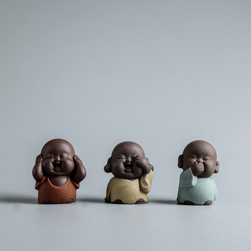 ChenBrew Three Wise Monks Purple Clay Tea Pet Set (紫砂三不小和尚茶寵擺件)