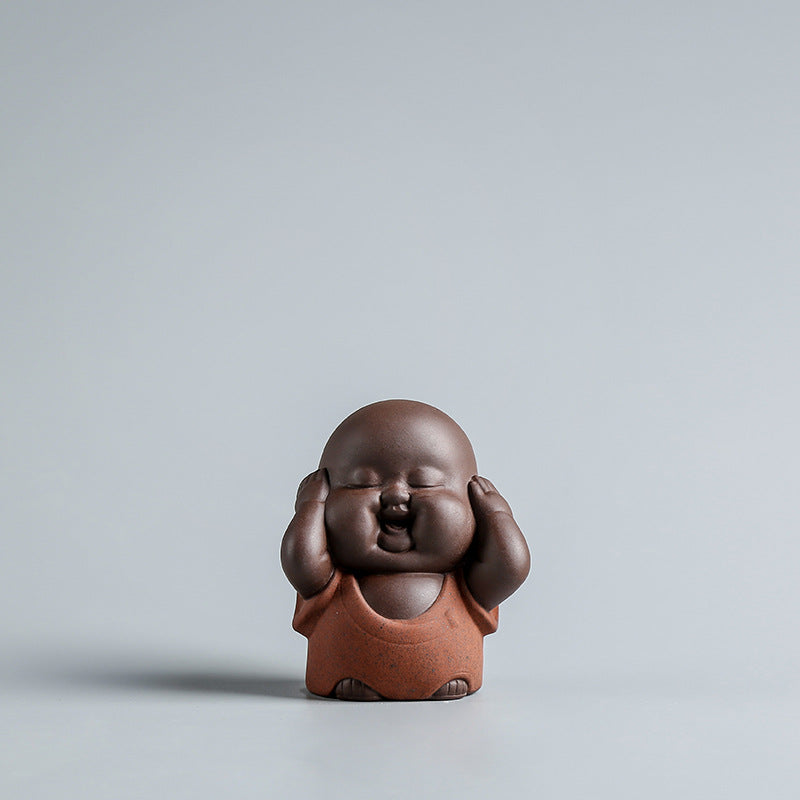 ChenBrew 紫砂三不小和尚茶寵擺件